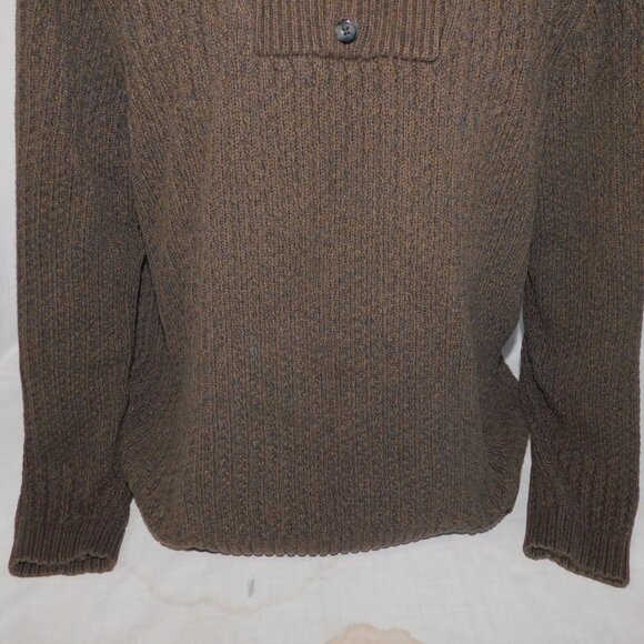 Eddie Bauer Mens L Brown Knit 1/4 Henley Button Shawl Collar Pullover Sweater - Picture 3 of 7
